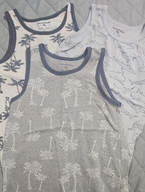 Tommy Bahama Boys' Grey, White & Light Blue Palm & Shark Tank Top Set